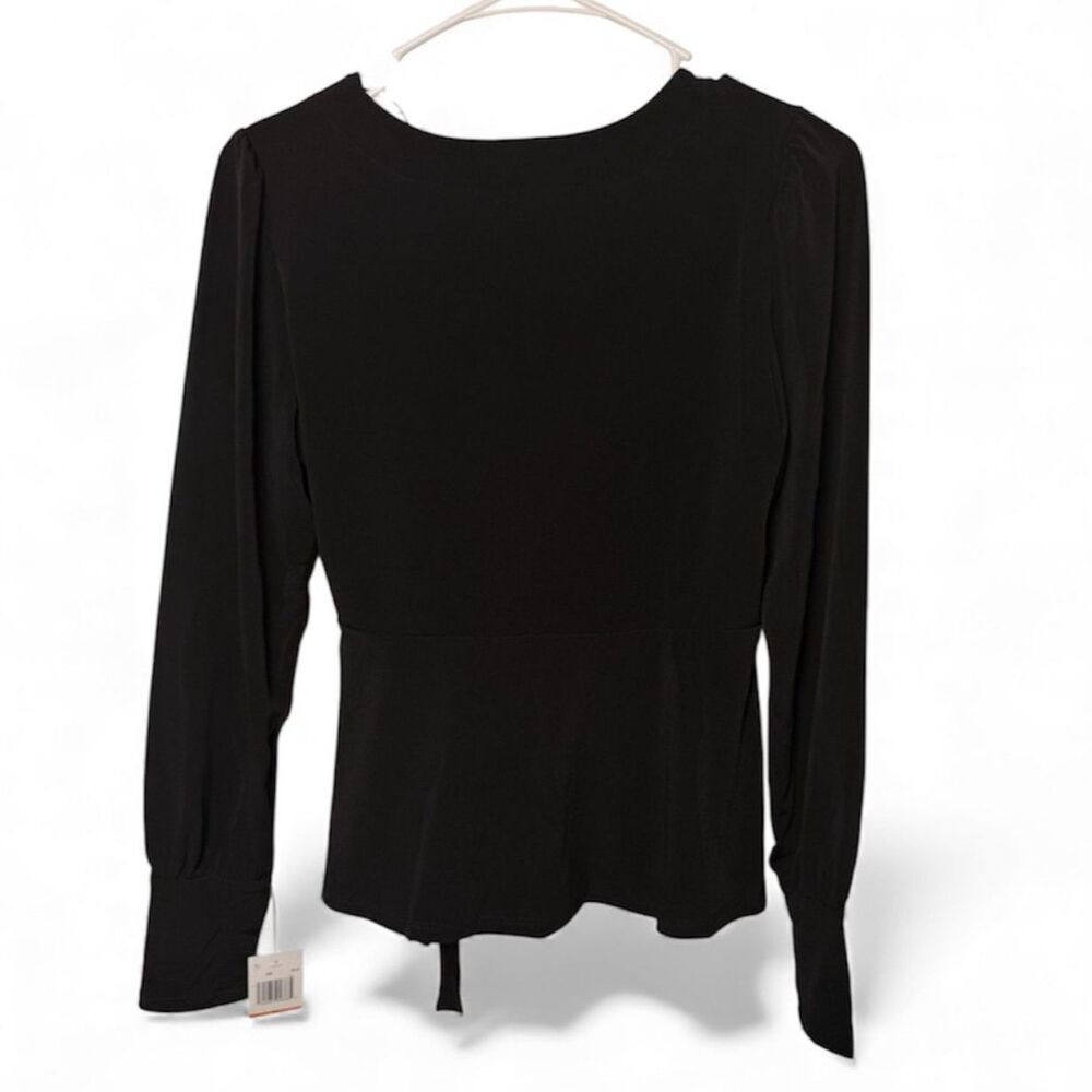 Sam and Jess, Black Long Sleeve Wrap Blouse, Size Small Petite (NWT) - Picture 4 of 5